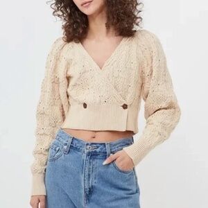 Free People Olive You Cable-Knit Wrap-Front Cardigan - XS